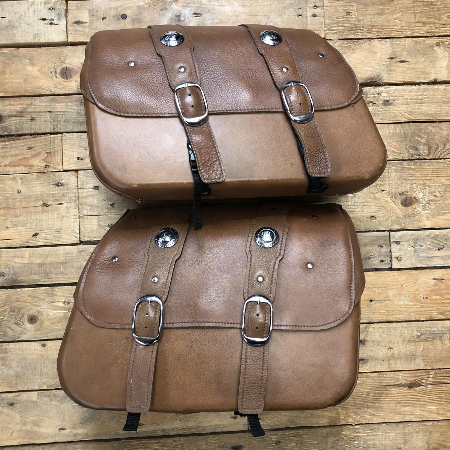 Indian Scout desert tan leather saddlebags